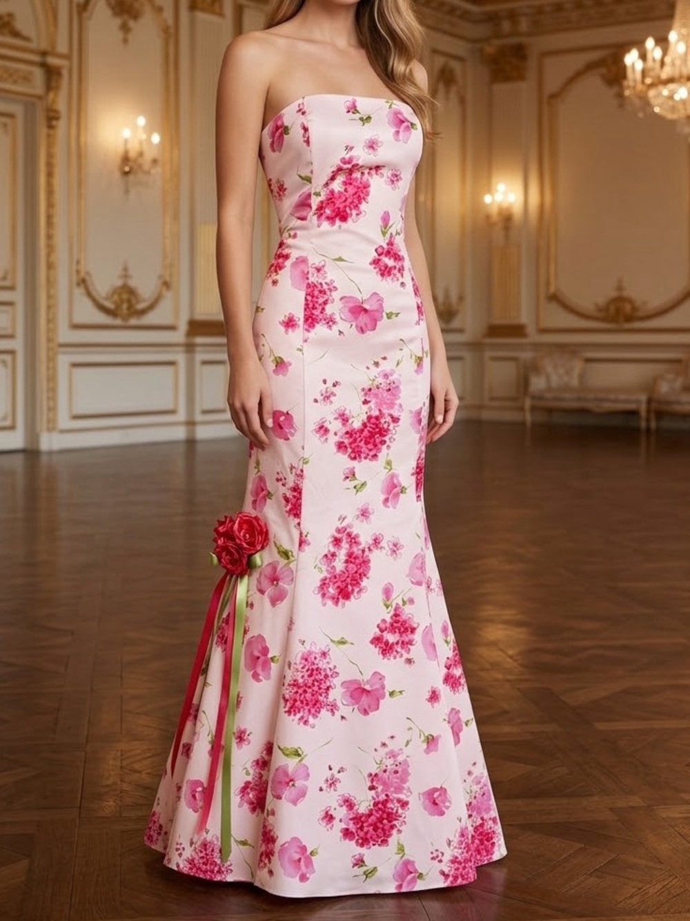 Scott McClintock Strapless Pink Floral Mermaid Gown size 8